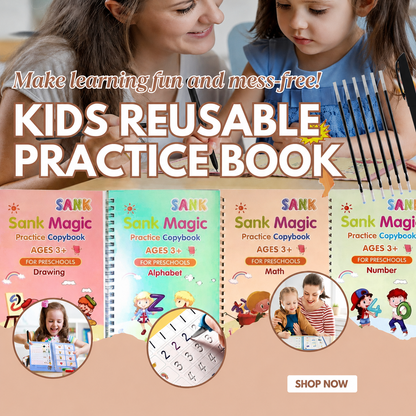 Kids Reusable Practice Book (4 Books + 1 Pen + 1 Grip & 10 Refills)