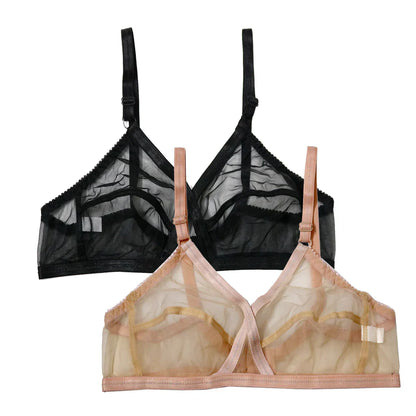 Truekind® Pack of 2 Non-Padded & Non-Wired Cotton Full Cover Full Net Transparent Bra 🎁